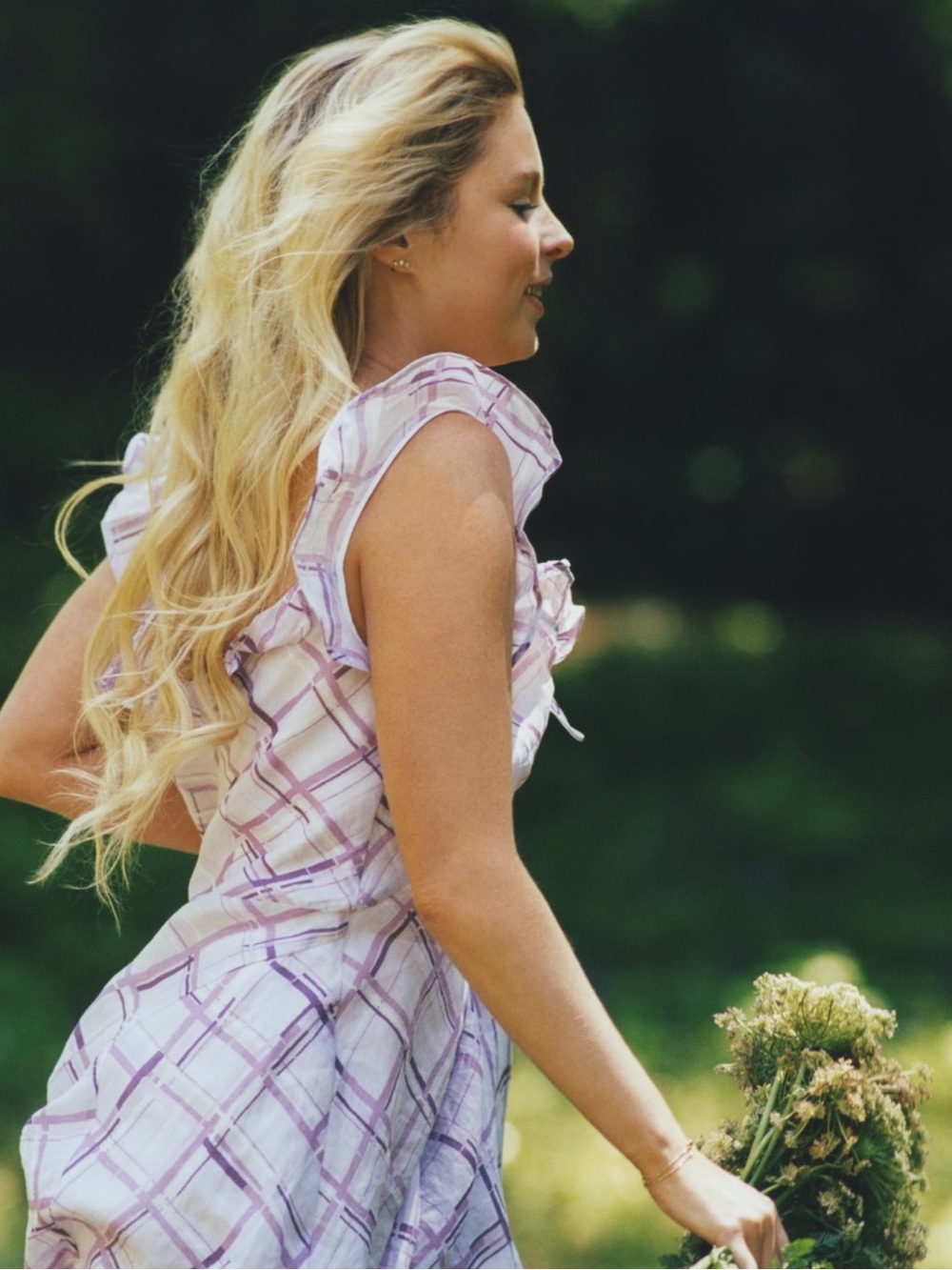 J.Crew x Eveliina Vintage Lavender Plaid Ruffle Ramie Maxi Dress Size 6